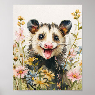 Poster Ogambá Engraçado nas Flores - Estilo de Aquarela