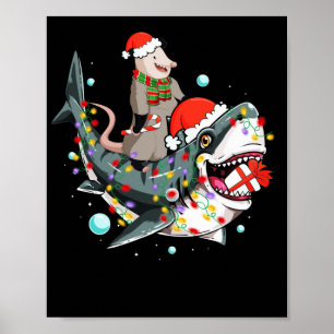 Poster Ogambm Riding Shark Santa Hat Natal