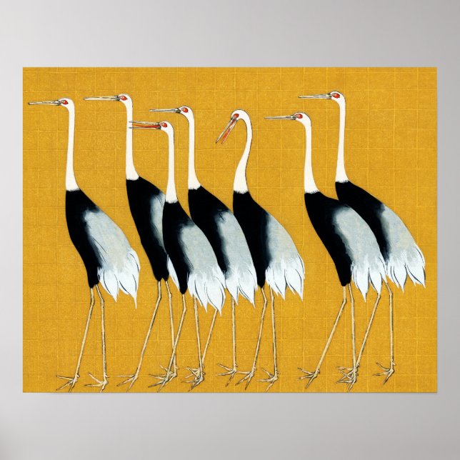 Poster Ogata Korin Japonês Red Crowan Cranes (Frente)