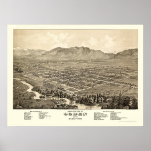 Poster Ogden, mapa panorâmico de UT - 1875