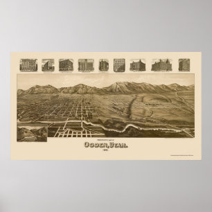 Poster Ogden, mapa panorâmico de UT - 1890
