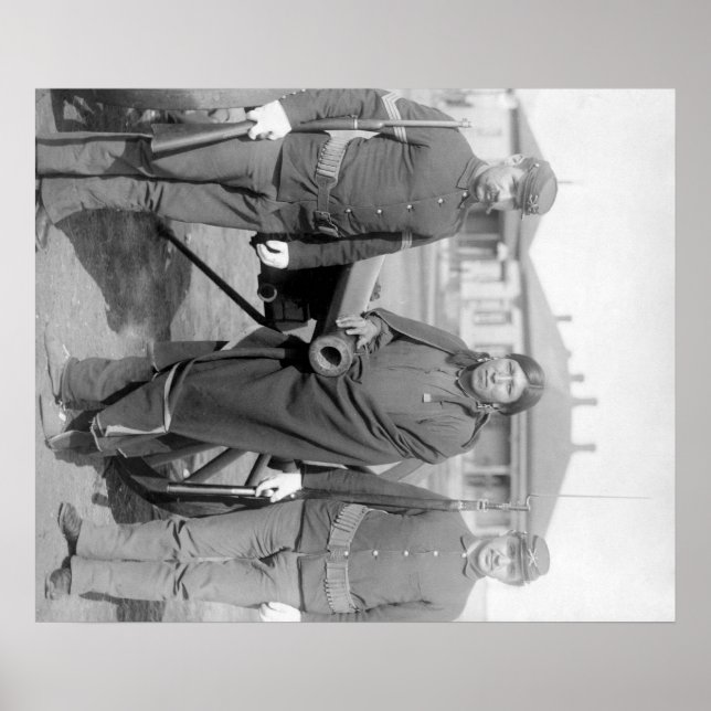 Pôster Oglala Indian Plmuito Horses com 2 Soldados Branco (Frente)