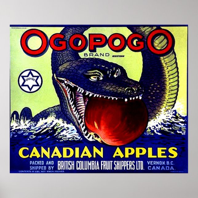Poster Ogopogo Maçã canadiana etiqueta da fruta (Frente)