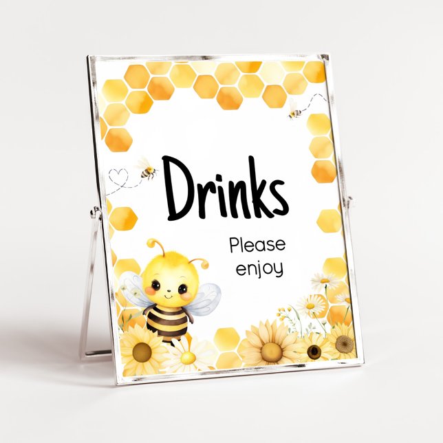 Poster Oh Babee Bee Chá de fraldas Beinks (Oh Babee Baby Shower Drinks Sign)