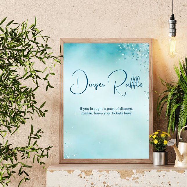 Poster Oh baby aqua chá de fraldas azul rifa fralda (Oh baby aqua blue watercolor baby shower diaper raffle table sign personalized baby shower decor)