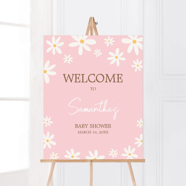 Poster Oh Baby Boho Daisy Chá de fraldas Bem-vindo (Retro Daisy Flowers Baby Shower Welcome Sign)