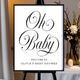 Poster Oh Baby Chic B&W Neutral Baby Shower Welcome Sign