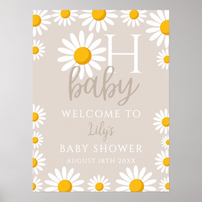 Poster Oh Baby Daisy Neutral Chá de fraldas Sinal de Boas (Frente)