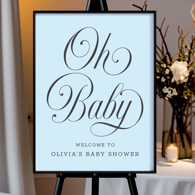 Poster Oh Baby Elegant Blue Boy Baby Shower Welcome Sign (Criador carregado)