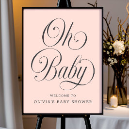 Poster Oh Baby Elegant Pink Girl Baby Shower Welcome Sign