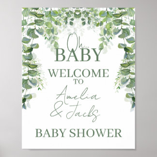 Poster Oh Baby Greenery Chá de fraldas Sinal de Boas-vind