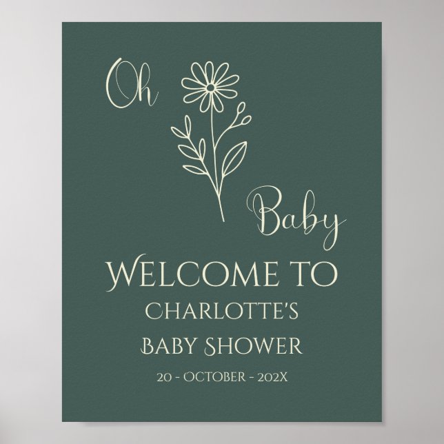 Poster Oh Baby Minimalist Wildflower Baby Shower Welcome (Frente)
