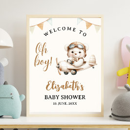 Poster Oh boy , Baby Shower with Bear theme