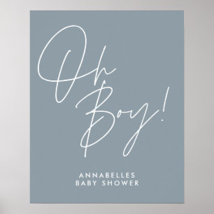Poster oh Boy chá de fraldas script moderno baby blue ele