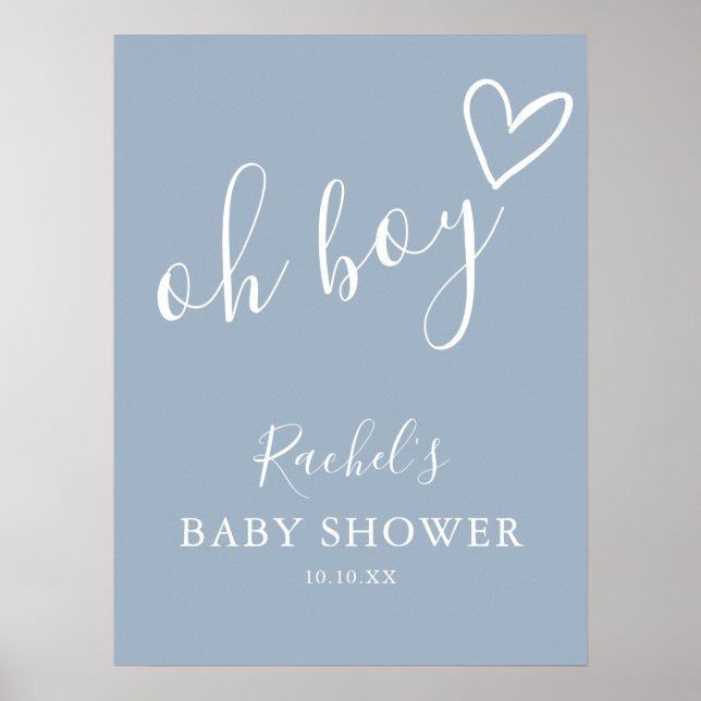 Poster Oh Boy Dusty Blue Baby Shower Welcome Sign (Frente)