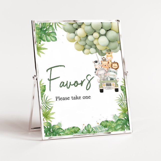 Poster Oh Boy Jungle Safari Chá de fraldas Favores (Safari Truck Balloons Baby Shower Favors Sign)