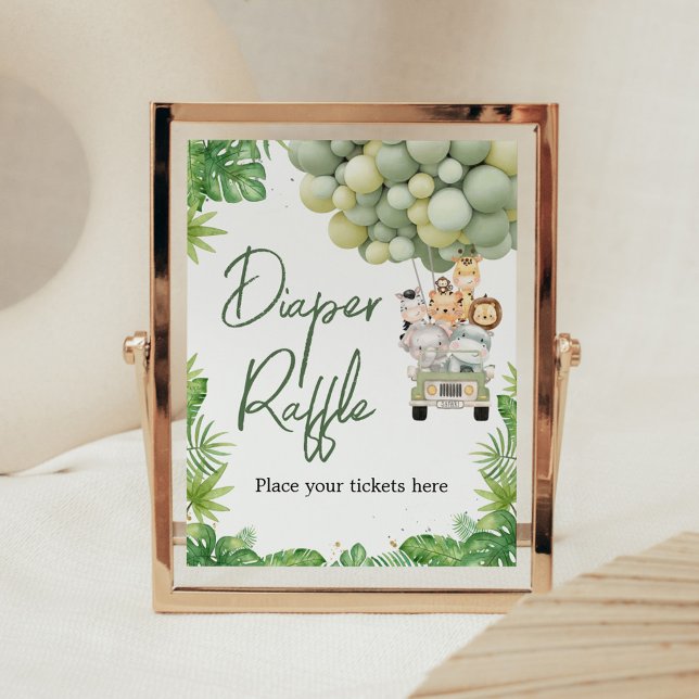 Poster Oh Boy Jungle Safari Shower Diaper Raffle Sign (Safari Animals Baby Shower Sign)
