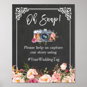 Poster Oh casamento floral do quadro instantâneo de