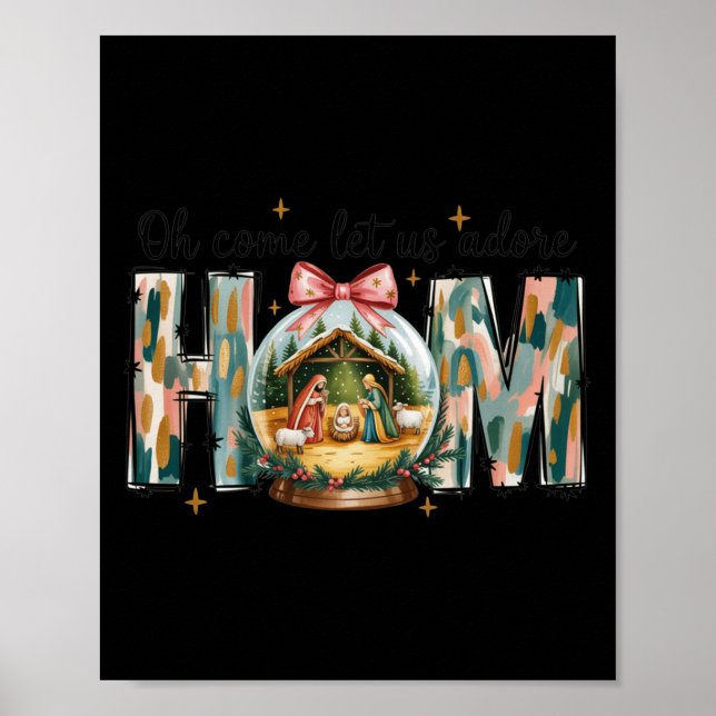 Poster Oh Come Let Us Adore Him Christmas Nativity Scene  (Frente)
