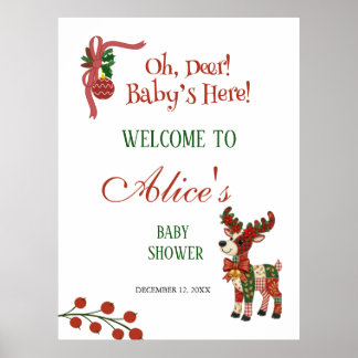 Poster Oh, Deer! Baby’s Here! – Christmas Baby Shower