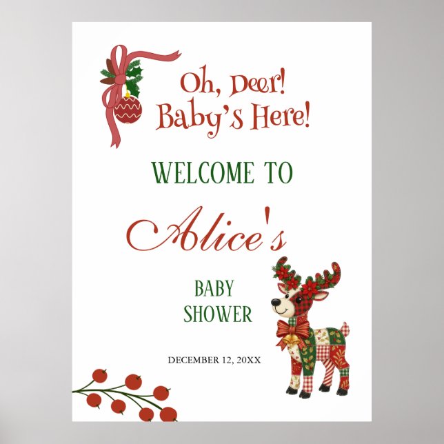 Poster Oh, Deer! Baby’s Here! – Christmas Baby Shower (Frente)