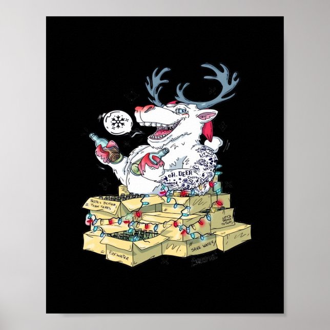 Poster Oh Deer Drunk Reindeer Celebrating Christmas Festi (Frente)