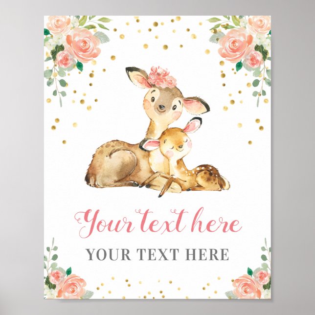 Poster Oh Deer Floresta Baby Girl Shower Personalizado Ro (Frente)