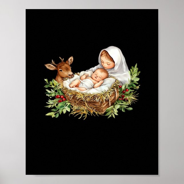 Poster Oh Deer Mary Nativity Scene Christmas Jesus   (Frente)