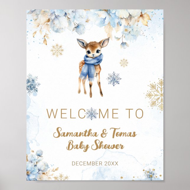 Poster Oh Deer Winter Baby Boy Chá Bem-vindo (Frente)