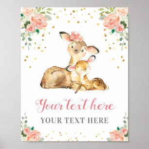 Poster Oh Deer Woodland Baby Girl Shower Personalizado Pê