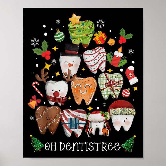 Poster Oh Dentistree Merry Christmas Dental Funny Teeth T (Frente)