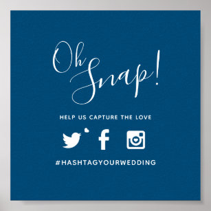 Poster Oh, hashtag casamento simples azul branco