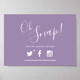 Poster Oh, hashtag simples casamento branco roxo