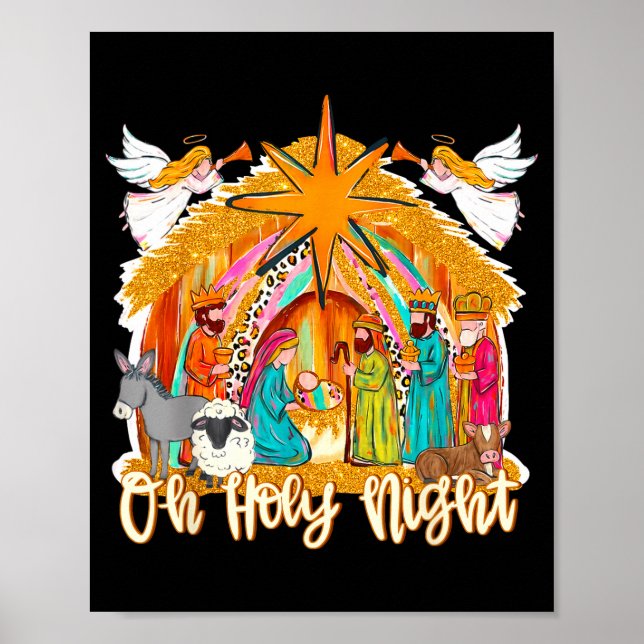 Poster Oh Holy Night Christian Nativity Scene Christmas R (Frente)