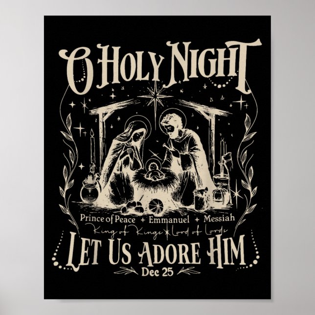 Poster Oh Holy Night Let Us Adore Him Christmas Christian (Frente)