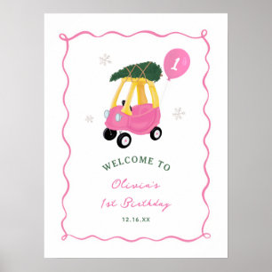 Poster Oh Que Diversão Menina do Carro Rosa Aniversário d