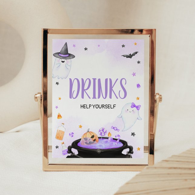 Poster Oh Sheet Boo-y Halloween Bebe Chás de fraldas (Purple Oh Sheet Boo-y Ghoul Baby Shower Drinks Sign)