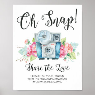 Pôster Oh Sinal de Casamento da Camera Vintage Hashtag