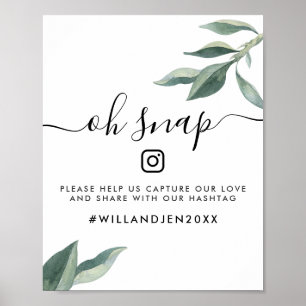 Poster Oh Sinal de Hashtag de Casamento Snap Folhas de