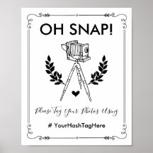 Oh Snap Antigo Botânico Casamento Hashtag Selfie