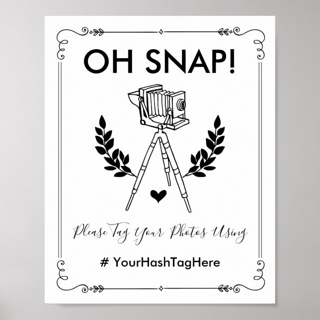 Poster Oh Snap Botânica Vintage Casamento Hashtag Selfie (Frente)