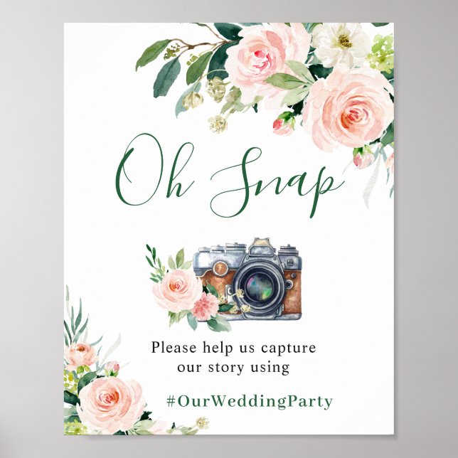 Poster Oh Snap Elegantes Flores Rosa Bege Casamento (Frente)