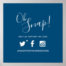 Oh snap etiqueta casamento azul branco simples