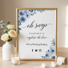 Poster Oh Snap Hashtag Boêmio Sinal Floral Azul Empoeirad