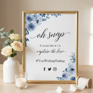 Poster Oh Snap Hashtag Boêmio Sinal Floral Azul Empoeirad