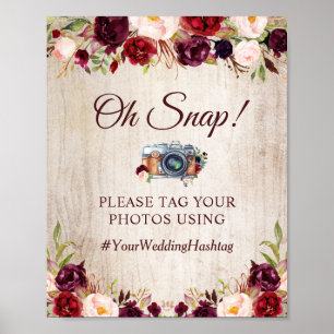 Poster Oh Snap Hashtag Sinal Floral Russo de Madeira Borg