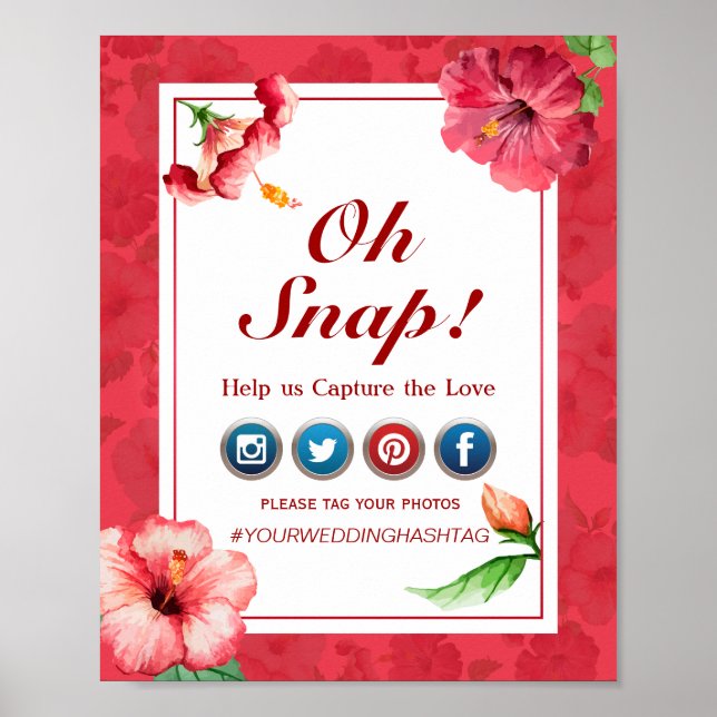 Poster Oh Snap Hashtag WedPoster - Flor Hibiscus (Frente)