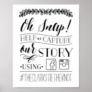 Poster Oh, Snap!   Sinal de Hashtag de casamento preto e 