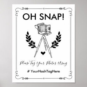 Poster Oh Snap Vintage Botanical Wedding Hashtag Selfie