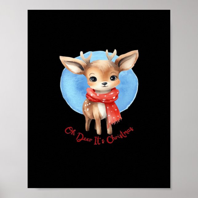 Poster Oh Veado É Natal Design Clássico Retro  (Frente)
